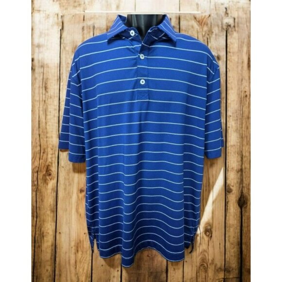 FOOTJOY FJ Men's Navy Striped Lisle Short-Sleeve Polo Golf Shirt Large - Picture 1 of 8